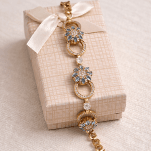 gümüş ve bronz Üzerine açık mavi topaz taşlı bileklik