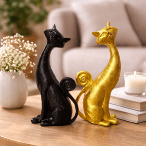 altın & siyah zarif kedi biblo takımı