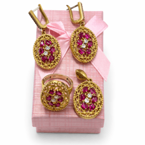 yakut taşlı Üçlü vintage takı seti