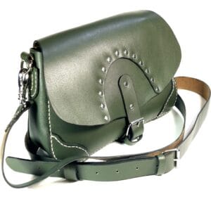 hakiki deri yeşil kapaklı omuz Çantası – el yapımı, ayarlanabilir askılı