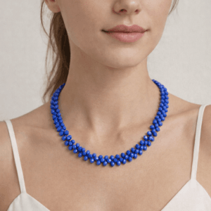 mavi kristal cam boncuk misinalı kolye 50 cm