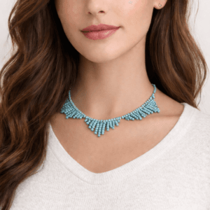 el emeği açık mavi boncuk kolye – Özel tasarım