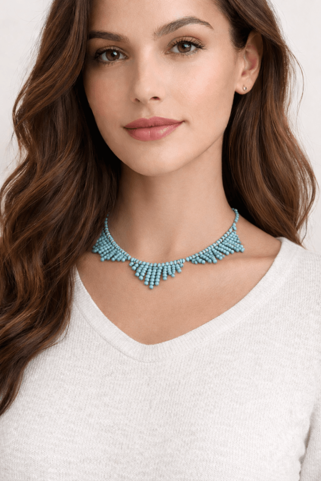 el emeği açık mavi boncuk kolye – Özel tasarım el emeği açık mavi boncuk kolye – Özel tasarım