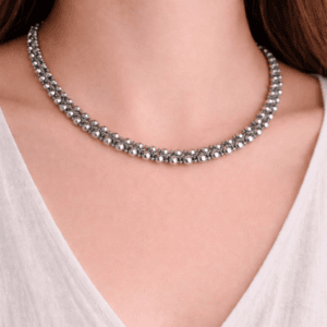 Gri Kristal Cam Boncuk Kolye – El Emeği Tasarım